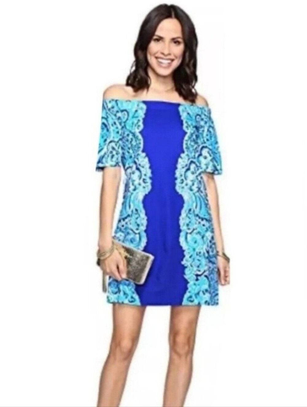 NWT Lilly Pulitzer Tiana Brilliant Blue Off-Shoulder Dress Resortwear Sz M